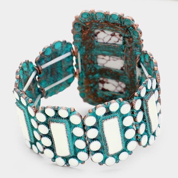 Patina Verdigris White Howlite Western  Bracelet - Picture 2 of 6